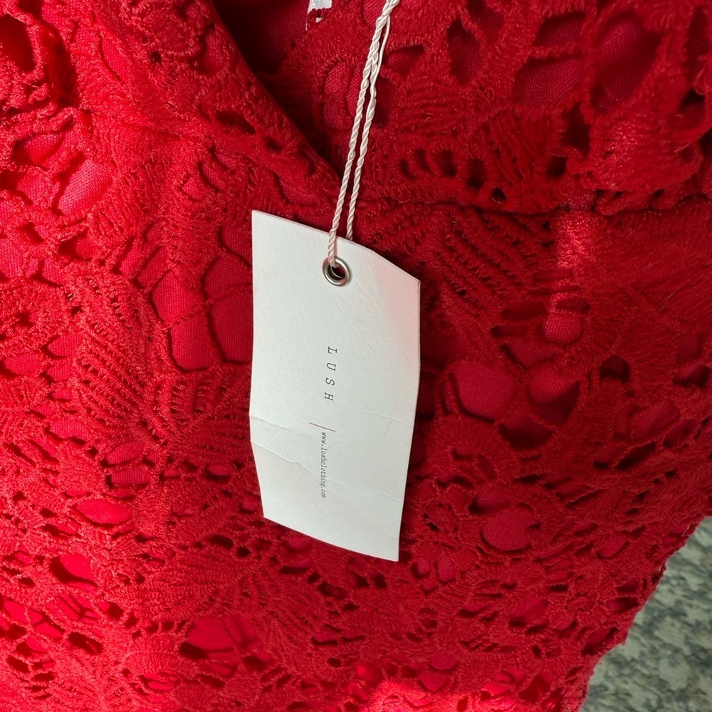 Lush Red Lace Slip Dress | V-Neck Spaghetti Strap | Size L | NWT - Picture 4 of 7